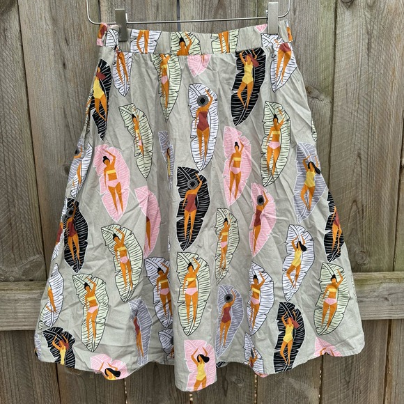 Eva Franco Anthropologie Sunbather Skirt A Line Buttons Gray Knee Length size 4 - Picture 3 of 9